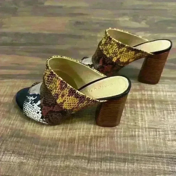 Gibson Latimer Snakeskin multicolor Leather mule block heels‎ Sz 7 - Picture 7 of 9